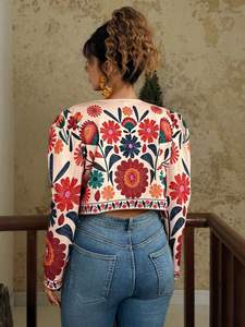 Chaquetas de Mujer para Otoño e Invierno, Hechas a Mano, Ecológicas, Acolchadas, con Bordado Floral de Algodón Puro Indio, Talla Única, Tejido de Lona - Product Image 4