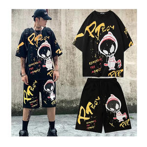 Conjunto informal de dos piezas de verano para hombres de fabricantes de EE. UU.-Camiseta con estampado de pantalla de gran tamaño Pantalones cortos Nueva moda Transpirable Diseño de talla grande - Product Image 5