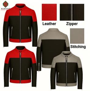 Chaqueta Bomber de Cuero Sólido para Hombre, Invierno, Casual, con Cierre, Cuello Mao, Servicio OEM, Diseño de Paneles Gris y Rojo - Product Image 6