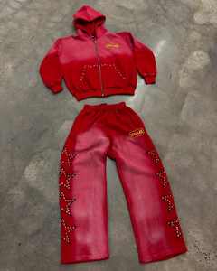 100% algodón personalizado de dos piezas de gran tamaño para hombres chándales estampados Color sólido de gran tamaño Puff estampado chándal para hombres personalizado - Product Image 2