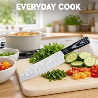 Europees Familiekeuken Santoku Koksmes voor Dagelijks Koken, RVS Geborsteld Afwerking Lemmet, Vlees & Groente Voorbereiding