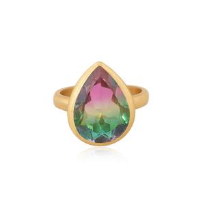 Mystic Doublet Quartz Gemstone <b>Gold</b> Plated Ring Designer Brass Fashion Rings Manufacturer Jewelry Vintage Collection - Product Image 1