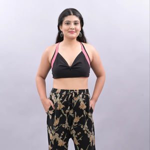 Pantalon en coton pour femmes Pantalon Harem Baggy Pantalon en coton imprimé Style droit avec taille haute élastique Pantalon large avec poche - Product Image 1