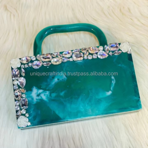 Elegante bolso de mano de resina estilo Ángel de hadas, único hecho a mano, patrón de mármol indio, bolso de noche, artesanías únicas de la India - Product Image 1