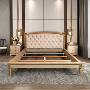 Lit luxueux de style néo-classique Sanare de style coréen Tête de lit rembourrée en bois massif d'acacia de qualité supérieure - Product Image 1