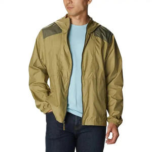 Chaqueta cortavientos personalizada para hombre en color sólido impermeable de nailon poliéster lona estilo de calle con cremallera frontal - Product Image 6