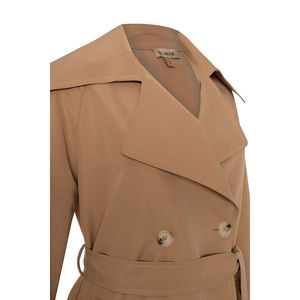 Manteau long imperméable en cuir pour femme avec imprimé, style raglan camel, automne-hiver - Product Image 2