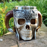 Tazas de Acero Inoxidable de Alta Calidad con Diseño Vintage 3D de Cuerno de Antílope, Doble Asa, Sublimación, Calaveras Vikingas, Tapa Ecológica