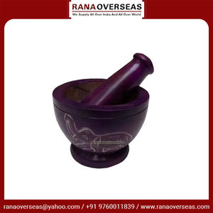 Top On Demand Sapstone Elephant Trunk Up Mortero con juego de mortero para hierbas y uso en cocina en tono púrpura a buen precio - Product Image 2