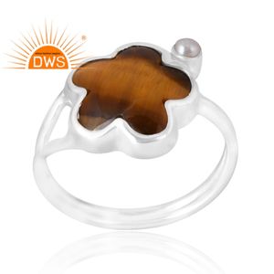 Best Selling 925 Sterling Silver Natural <b>Tiger</b> <b>Eye</b> Yellow & Pearl Gemstone <b>Ring</b> Custom Jewelry For Women Gift For Her - Product Image 1