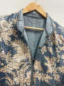 Veste d'hiver bohème unisexe en coton Kantha fait à la main manteau court Kantha à fleurs indiennes avec pardessus Style bohème pour femmes - Product Image 5