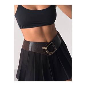 Ceinture élastique pour femme avec boucle dorée, ceinture pour veste, ceinture pour chemise, ceinture pour robe - Marron - Product Image 2