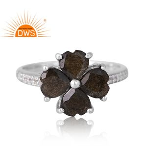 การออกแบบที่ได้รับความนิยมเงินสเตอร์ลิงออบซิเดียนเงาธรรมชาติและแหวนพลอยทอปาสสีขาวผู้ผลิตเครื่องประดับที่กําหนดเอง - Product Image 3