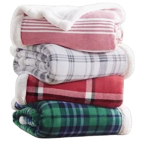 Couverture en flanelle ultra-douce et luxueuse, motif à carreaux, 50 x 60 pouces, 100% polyester, dos en polaire sherpa, fabriquée en Inde - Product Image 1