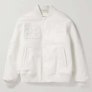 Chaqueta Bomber Varsity de Lana Personalizada con Bordado Blanco en Relieve, Resistente al Viento, Estilo Urbano, Cuello Alto - Product Image 4