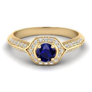 REYES Round Cut 0.5 Carat Blue Sapphire Gemstone <b>Rings</b> <b>For</b> <b>Women</b> GRA Certified 14K 18K Solid Gold Moissanite Fine Jewelry - Product Image 6