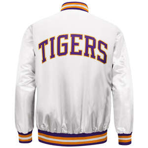 Veste bomber en satin tendance pour hommes, style universitaire, 100% polyester tissé, vêtements d'extérieur d'hiver, streetwear décontracté - Product Image 6