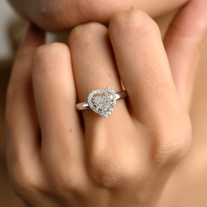 High Quality Handmade 100% Authentic Real Diamond and 18k Solid White Gold <b>Heart</b> Shaped Wedding Ring for Women Girls <b>Top</b> Sale - Product Image 2