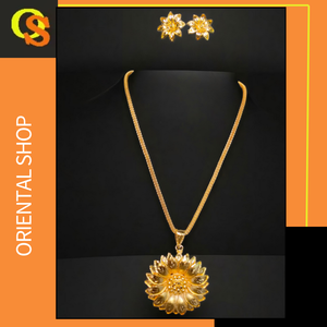 Compra collar pendientes conjunto con chapado en oro de 22 quilates diseño premium collar pendientes conjunto para mujer usar joyería - Product Image 2