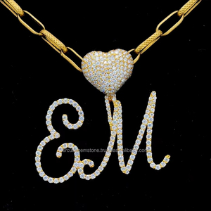 Pass Diamond Tester Élégant Style Féminin De Luxe 925 En Argent Sterling Moissanite Diamant Hip Hop Initial Nom Plaque Pendentif Ensemble - Product Image 1