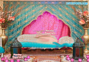 Fabuloso Mehndi noche escenario telón de fondo configuración Punjabi Sangeet noche telón de fondo cortina para escenario colorido indio boda telón de fondo conjunto - Product Image 4