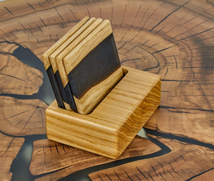 Ensemble de sous-verres en résine et bois de qualité supérieure de 4 pocs avec support Ensemble de sous-verres époxy noirs modernes Sous-verre de cuisine - Product Image 2