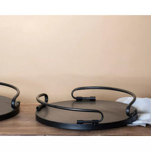 Rustic Iron Wood and Metal <b>Tray</b> Durable Stylish Design Perfect for Home Dining Table Kitchen and Gift Use - Product Image 6