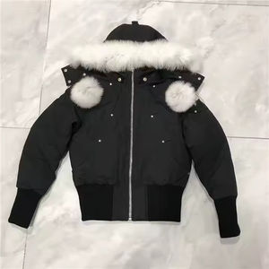 Abrigo de lana de Invierno para mujer con capucha de piel de zorro Chaqueta bomber acolchada estampada Logotipo personalizable Forro de algodón y nailon - Product Image 3