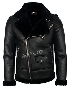 Veste de moto pour hommes en peau de mouton B3 Veste volante aviateur en peau de mouton Veste de motard de course en cuir de café Veste en fourrure OEM - Product Image 4