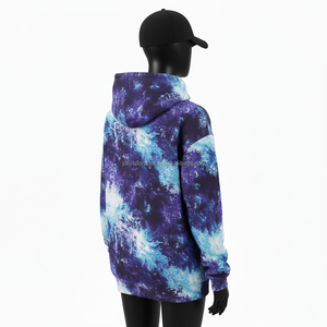 Sweat à capuche tie-dye pour femme, 320 GSM, mélange de coton, bleu violet, logo personnalisé imprimé, pull décontracté d'hiver, basiques pour femmes - Product Image 5