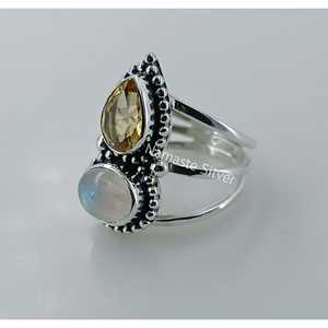 925 Sterling Silver Handmade <b>Statement</b> <b>Ring</b> for Women Natural Citrine and Rainbow Moonstone November Birthstone Gift - Product Image 6