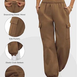 กางเกงวอร์มเอวสูงมีกระเป๋าสำหรับผู้หญิงกางเกงขายาวสำหรับฤดูหนาว2025ออกแบบโลโก้ได้ตามต้องการ - Product Image 2