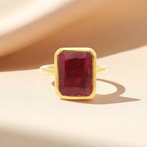 15x12mm Anneaux de rubis rouge teints taille émeraude 925 Sterling Silver Collet Set Handmade Jewelry Indian Wholesale Suppliers - Product Image 1