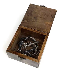 Boîte à bijoux en bois massif rectangulaire rétro moderne faite à la main bijoux imprimés de luxe par l'artisanat du croissant - Product Image 3