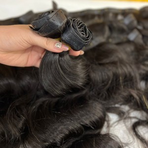 Un donneur aligné russe Clip-In Extensions de cheveux humains naturel noir droit ondulé bouclé coupe une tête matière première qualité Remy - Product Image 4