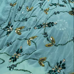 Centra Design Tissu de broderie perlé à la main de luxe A-Line Floral Crystal Lace Rayonne Viscose Cachemire Spandex Organza - Product Image 1