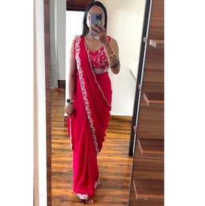 Chemisier brodé en tissu chinon lourd Saree prêt-à-porter pour les mariages et les fêtes Occasion spéciale Prix de gros - Product Image 1