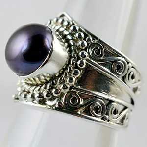 925 Sterling <b>Silver</b> Black Pearl <b>Ring</b> Handmade Freshwater Artisan Jewelry with June Birthstone <b>Statement</b> Promise <b>Ring</b> - Product Image 5