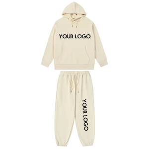 Conjunto de chándal unisex con logotipo personalizado de dos piezas con capucha y pantalones de chándal para correr para hombres y mujeres - Product Image 3