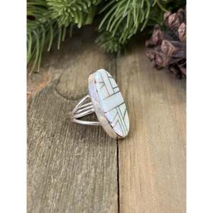 Navajo Made <b>Opal</b> Inlay <b>Ring</b> Sterling <b>Silver</b> Rose Gold Plated Size 5.5 Trendy Gift - Product Image 3