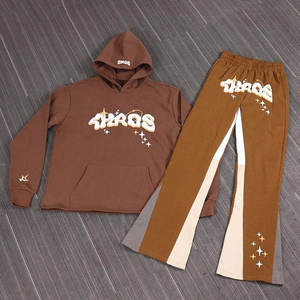 Chándal personalizado de invierno de alta calidad para hombre, forro polar grueso, 100% algodón, Sudadera con capucha estampada de dos piezas y pantalones de chándal acampanados, conjunto de joggers - Product Image 5