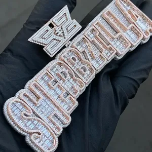 Hip Hop dernière conception pendentif lettre initiale 925 en argent Sterling nom personnalisé Moissanite diamant pendentif pour hommes - Product Image 3