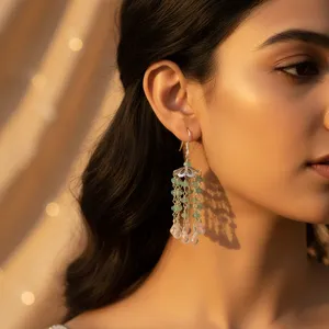 Boucles d'oreilles pendantes en argent 925 avec perle d'eau douce et diamant, style vintage, plaqué or, pour tous les jours et les fêtes - Product Image 2