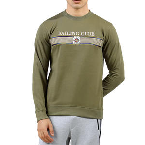 เสื้อสเวตเตอร์คอกลมสำหรับผู้ชายสีเขียวมะกอกผ้าฟลีซนุ่มปักโลโก้ด้านหน้าผลิตตามสั่งสำหรับฤดูหนาว - Product Image 3