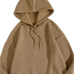 Sweat-shirt à capuche en molleton de coton beige brun, surdimensionné, uni, sans marque, unisexe, décontracté, streetwear, capuche, vente en gros - Product Image 3