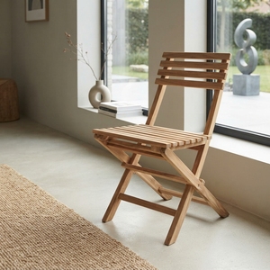Chaise pliante d'extérieur en teck massif à lattes horizontales pour jardin et terrasse, portable, compacte, design artistique et décoratif - Product Image 2