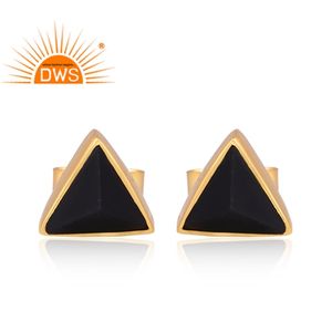 Última tendencia Plata esterlina 18K chapado en oro negro Onyx piedra preciosa Triangular diseño Stud pendiente joyería personalizada para mujer - Product Image 1