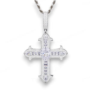 Moissanite <b>Cross</b> Pendant 925 Sterling <b>Silver</b> Iced Out Hip Hop Jewelry Statement Religious Pendant Luxury Fashion <b>Necklace</b> Charm - Product Image 1