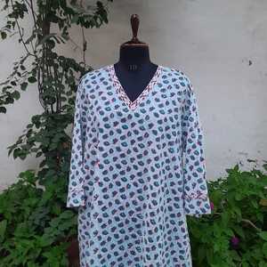 Vestido Largo Informal de Algodón de Alta Calidad con Estampado en Bloque, Escote en V y Manga Larga, Ajuste Holgado, Ropa Casual para Mujer - Product Image 5