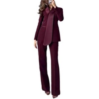 Kadınlar İçin Moda Geleneksel Vintage Kışlık Pantolon Takımları 2 Parça Nefes Alabilen Uzun Kollu Blazer ve Yüksek Bel Geniş Paçalı Pantolon